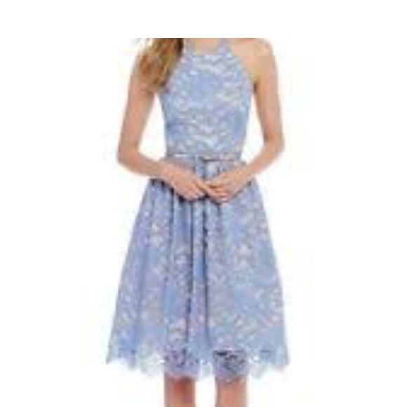 NWT eLIZA J Lace Fit & Flare Halter Blue Dress 8p Party,Cocktail Summer Spring - Picture 2 of 8